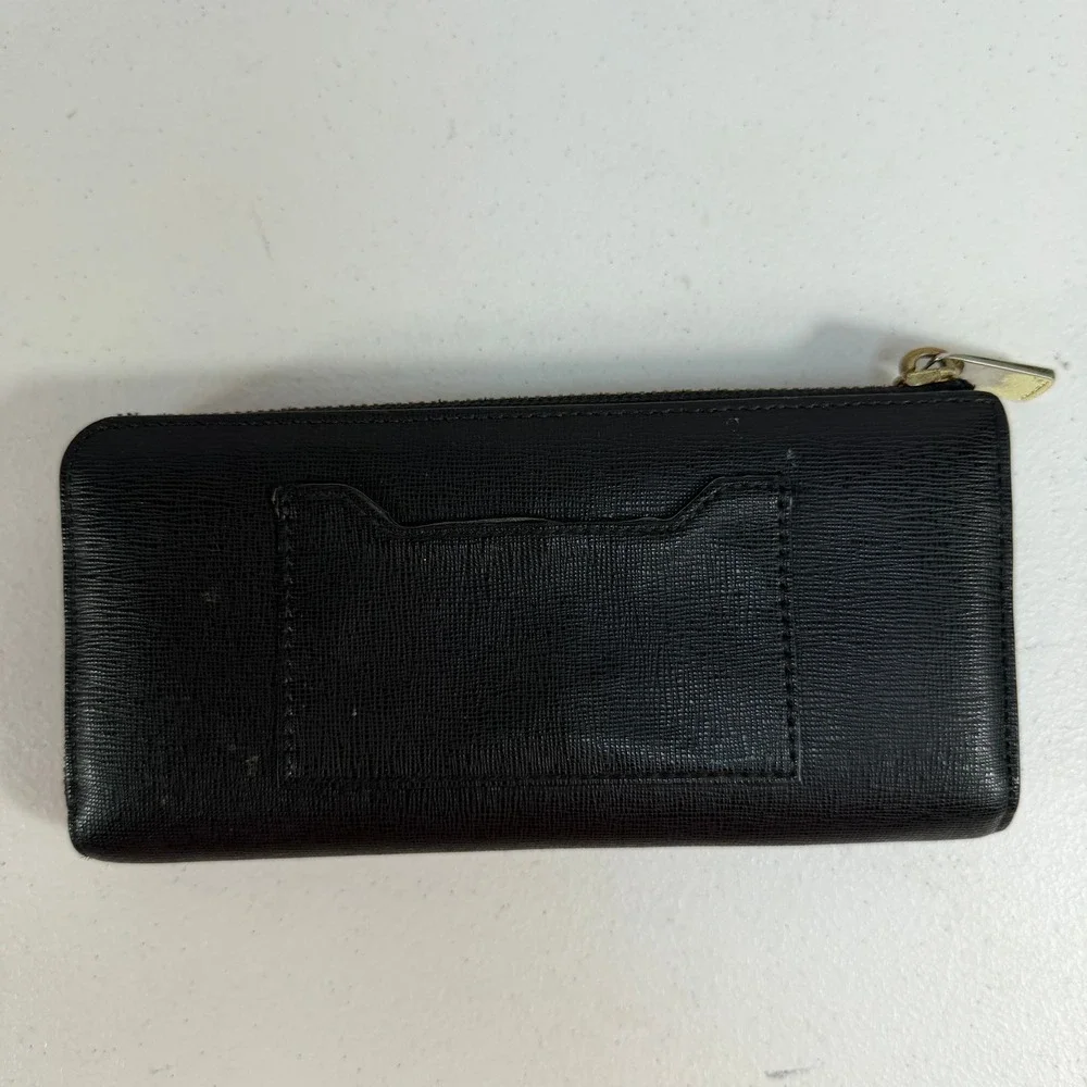 Coach Wallet Saffiano Accordion Black‎ Zip Crossgrain Leather Gold Tone Hardware